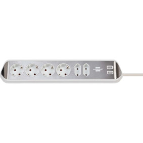 Brennenstuhl 1153590620 power extension 2 m 6 AC outlet(s) Indoor Silver, White