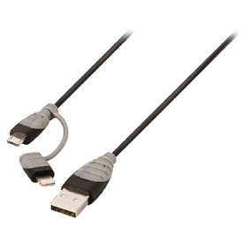 2-in-1 Sync and Charge Cable USB-A Male - Micro B Male 1.00 m Black + Lightning Adapter