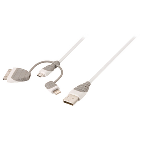 3-in-1 Sync and Charge Cable USB-A Male - Micro B Male 1.00 m White + 30-Pin Dock Adapter / Lightnin