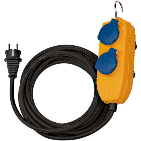 Construction site cable IP54 with power block (4-way extension for outside, outside distributor with
