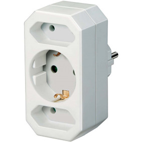 Multiple socket, socket adapter 3-way with increased contact protection (2 x Euro socket & 1 x prote