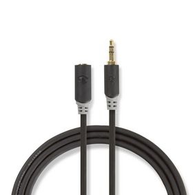 Stereo Audio Cable | 3.5 mm Male | 3.5 mm Female | Gold Plated | 2.00 m | Round | Anthracite | Polyb