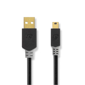 USB Cable | USB 2.0 | USB-A Male | USB Mini-B 5 pin Male | 480 Mbps | Gold Plated | 2.00 m | Round |