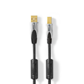 USB Cable | USB 2.0 | USB-A Male | USB-B Male | 2.5 W | 480 Mbps | Gold Plated | 5.00 m | Round | PV
