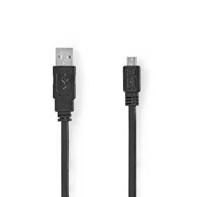 USB-Kabel / USB 2.0 / USB-A Male / USB Micro-B Male / 480 Mbps / Vernikkeld / 1.00 m / Plat / PVC /