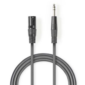 Balanced Audio Cable | XLR 3-Pin Male | 6.35 mm Male | Nickel Plated | 1.50 m | Round | PVC | Dark G