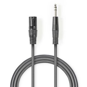 Balanced Audio Cable | XLR 3-Pin Male | 6.35 mm Male | Nickel Plated | 5.00 m | Round | PVC | Dark G