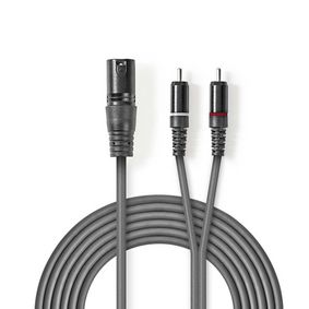 Balanced Audio Cable | XLR 3-Pin Male | 2x RCA Male | Nickel Plated | 1.50 m | Round | PVC | Dark Gr