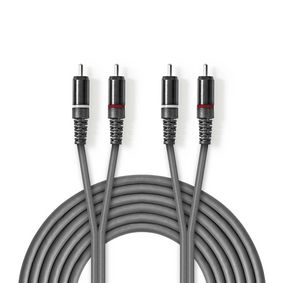 Stereo Audio Cable | 2x RCA Male | 2x RCA Male | Nickel Plated | 1.50 m | Round | Dark Grey | Carton