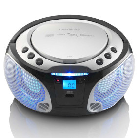 SCD-550SI Portable FM Radio CD/MP3/USB/Bluetooth player with LED lighting Silver