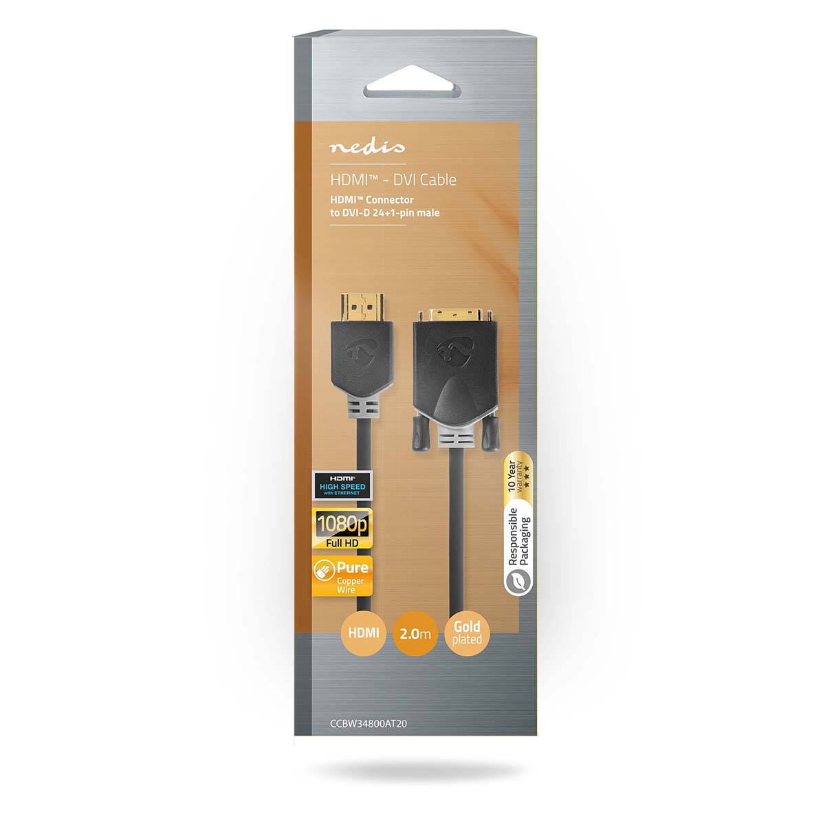 Hdmi™ -kaapeli hdmi™ liitin dvi-d 24+1-pin uros 1080p kullattu 2.00 m ...