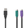 2 az 1-ben kábel | USB 2.0 | USB-A Dugasz | 2x PS/2 Aljzat | 480 Mbps | 0.30 m | Nikkelezett | Kerek | PVC | Fekete | Műanyag Zacskó