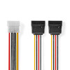 Belső hálózati kábel | Molex Dugasz | 2x SATA 15-Tűs Aljzat | Aranyozott | 0.15 m | Kerek | PVC | Többszínű | Boríték